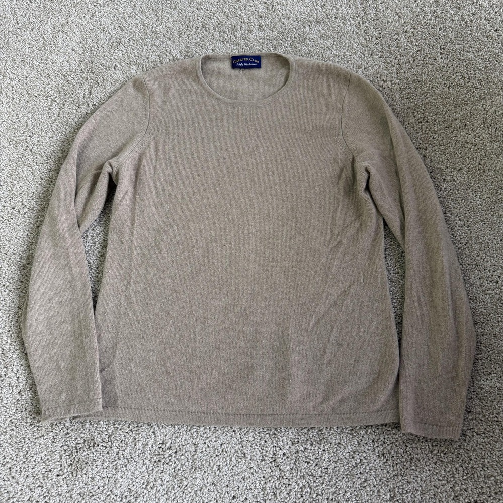 Charter Club Sweater Womens M Beige Crew Neck 100% Cashmere Pullover Tight-Knit
